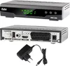A satellite receiver and its power adapter are shown against a white background. Voir les images du produit
