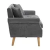 Side view of a gray sofa with wooden legs. Produktbild-Vorschau