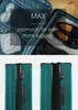 A collage showing an open suitcase with clothes and shoes, and two close-ups of a teal suitcase. Produktbild-Vorschau