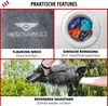 A collage of images showcasing the features of a car seat cover, including its texture, washing instructions, and absorbency. Produktbild-Vorschau