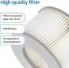 A close-up view of a pleated filter with descriptive text boxes. Produktbild-Vorschau