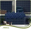 A collage of images showing dark blue 3D wall panels in different room settings and as individual panels. Podgląd zdjęcia produktu