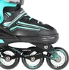 A close-up view of an inline skate, focusing on the boot and wheels. Produktbild-Vorschau