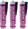 Three tubes of silicone sealant are arranged side-by-side against a white background. Produktbild-Vorschau