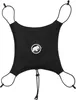 A black helmet holder with a white logo in the center and adjustable straps. Podgląd zdjęcia produktu