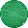 A green manhole cover with a grid pattern and a turtle logo in the center. Produktbild-Vorschau