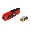 A red gas level measuring device and a 9V battery are shown on a white background. Produktbild-Vorschau