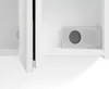 A close-up view of a white cabinet with a door ajar, revealing a shelf with a gray electrical outlet box. The background is plain white. Náhled obrázku produktu