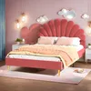 A bedroom with a pink bed and decorative clouds on the wall. Produktbild-Vorschau