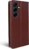 A brown leather flip case for a smartphone is shown from the side. Produktbild-Vorschau