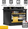 A product image of a car battery with marketing text and icons. Produktbild-Vorschau