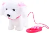 A white plush toy dog with pink bows and collar, attached to a pink leash with a remote control. Podgląd zdjęcia produktu