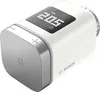 A white and silver smart thermostat with a digital display. Produktbild-Vorschau