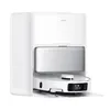 A white robot vacuum cleaner docked in its charging and cleaning station. Produktbild-Vorschau