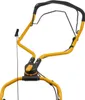 Close-up of the handle and control mechanism of a lawnmower. Produktbild-Vorschau