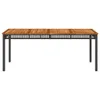 A rectangular outdoor dining table with a wooden top and a dark woven base and legs, presented against a plain white background. Produktbild-Vorschau