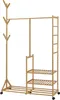 A wooden garment rack with shelves and coat hooks, shown against a white background. Anteprima dell’immagine prodotto