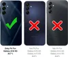 Three smartphones are shown, with checkmarks and crosses indicating compatibility. Text below specifies phone models and sizes. Produktbild-Vorschau