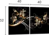 A diptych canvas print featuring stylized golden lilies on a black background, with dimensions indicated. Náhľad obrázku produktu