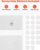 A graphic showing screw hole stickers and examples of their use. Produktbild-Vorschau