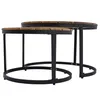 Two nesting tables with wooden tops and black metal frames are shown against a white background. Produktbild-Vorschau