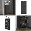 A collage of images showing a black shoe cabinet with gold legs and handles, both closed and open, displaying shoes inside. Podgląd zdjęcia produktu