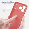 A hand is touching a red phone case, with a fluffy white object in the background. Produktbild-Vorschau