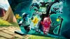 A scene depicting a LEGO Hidden Side haunted house with minifigures and spooky elements, set against a backdrop that transitions from a sunny park to a dark, stormy night. Náhled obrázku produktu