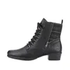 A black leather boot with a plaid shaft insert and a side zipper, shown from the side against a white background. Voir les images du produit