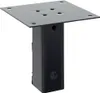 A black metal post anchor with a flat top plate with four holes. Produktbild-Vorschau