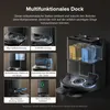 A marketing image showcasing the features of a multifunctional docking station for a robot vacuum cleaner. Produktbild-Vorschau