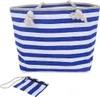 Beige großer Strandbeutel mit Streifen - Schultertasche mit Produktbild-Vorschau 1