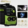 A welding machine with inset images showing welding in progress and icons representing features. Produktbild-Vorschau
