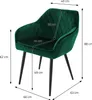 A dark green armchair with dimensions indicated by lines and text. Produktbild-Vorschau