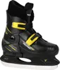 A black ice skate with yellow accents and a white blade, shown from the side against a white background. Voir les images du produit