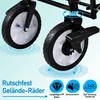 Close-up of the wheels of a foldable wagon, highlighting its features. Produktbild-Vorschau