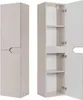 A tall, narrow bathroom cabinet shown from the front and from the side with doors open. Produktbild-Vorschau