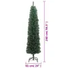 A tall, slender artificial Christmas tree with a stand, shown against a white background. Dimensions are indicated with text overlays. Podgląd zdjęcia produktu
