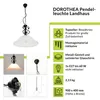 Collage of images and text describing a pendant lamp. Produktbild-Vorschau