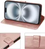 A collage of images showing a rose gold iPhone case with a phone inside, and close-ups of the case's details. Produktbild-Vorschau