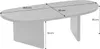 A 3D rendering of an oval coffee table with dimensions indicated. Produktbild-Vorschau