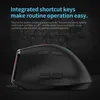 A black ergonomic mouse with RGB lighting on a dark, textured background. Produktbild-Vorschau