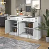 A white sideboard with open doors and drawers, displaying various items inside, set in a dining or living room. Anteprima dell’immagine prodotto