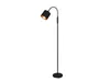 A black floor lamp with a curved neck and a gold interior in the lampshade, set against a white background. Produktbild-Vorschau