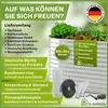 A marketing image for a raised garden bed, showcasing its features and benefits. Produktbild-Vorschau