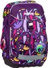A purple backpack with a colorful jungle-themed pattern, featuring a chameleon patch. Náhľad obrázku produktu