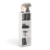 A white, four-shelf bookcase is shown against a white background, with decorative items on the top shelf and books and decorative objects on the other shelves. Produktbild-Vorschau