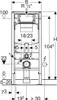 Technical drawing of a toilet installation frame with dimensions and symbols. Náhľad obrázku produktu