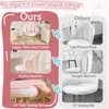 A collage comparing a pink chair with flower petal-shaped backrest to similar white chairs, highlighting its features. Náhľad obrázku produktu
