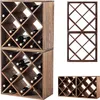 A collection of wooden wine racks, some filled with wine bottles, displayed against a white background. Voir les images du produit